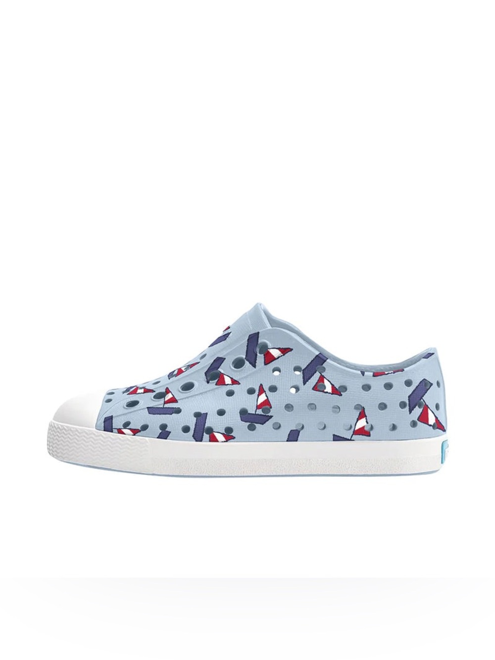 Native Kids Jefferson sneaker Shoes in Light Blue Sailboat print